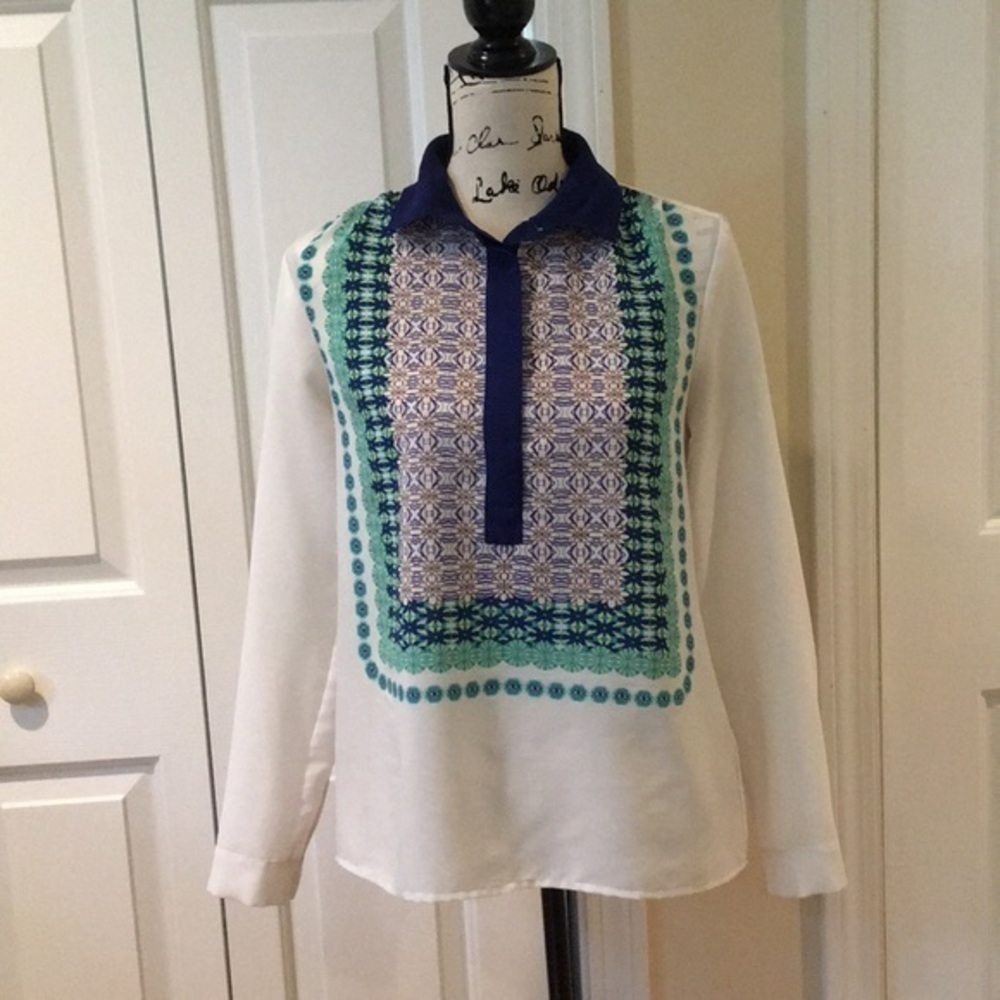 J. Crew scarf print  long sleeve blouse Sz Sm Med - Picture 3 of 6